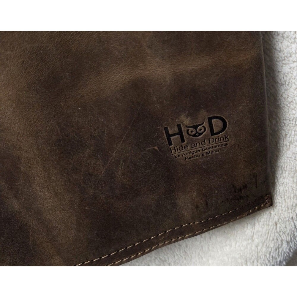 Hide & Drink Leather Tote Purse Bag Single Handled 100% Full Grain Leather Brown - Picture 4 of 6